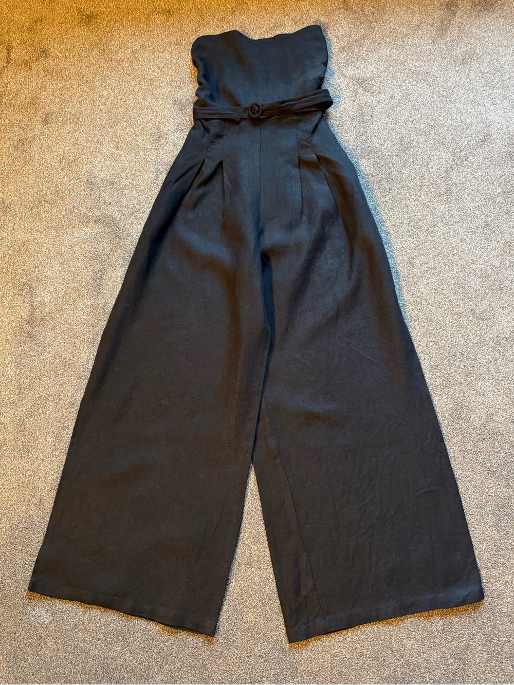 Faithfull the Brand Black Strapless Wide-Leg Jumpsuit with Belt